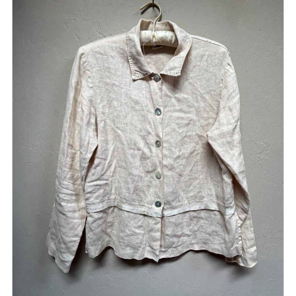 PA Company Boston Womens Small Linen Boxy Shell Button Blouse Ivory Lagenlook